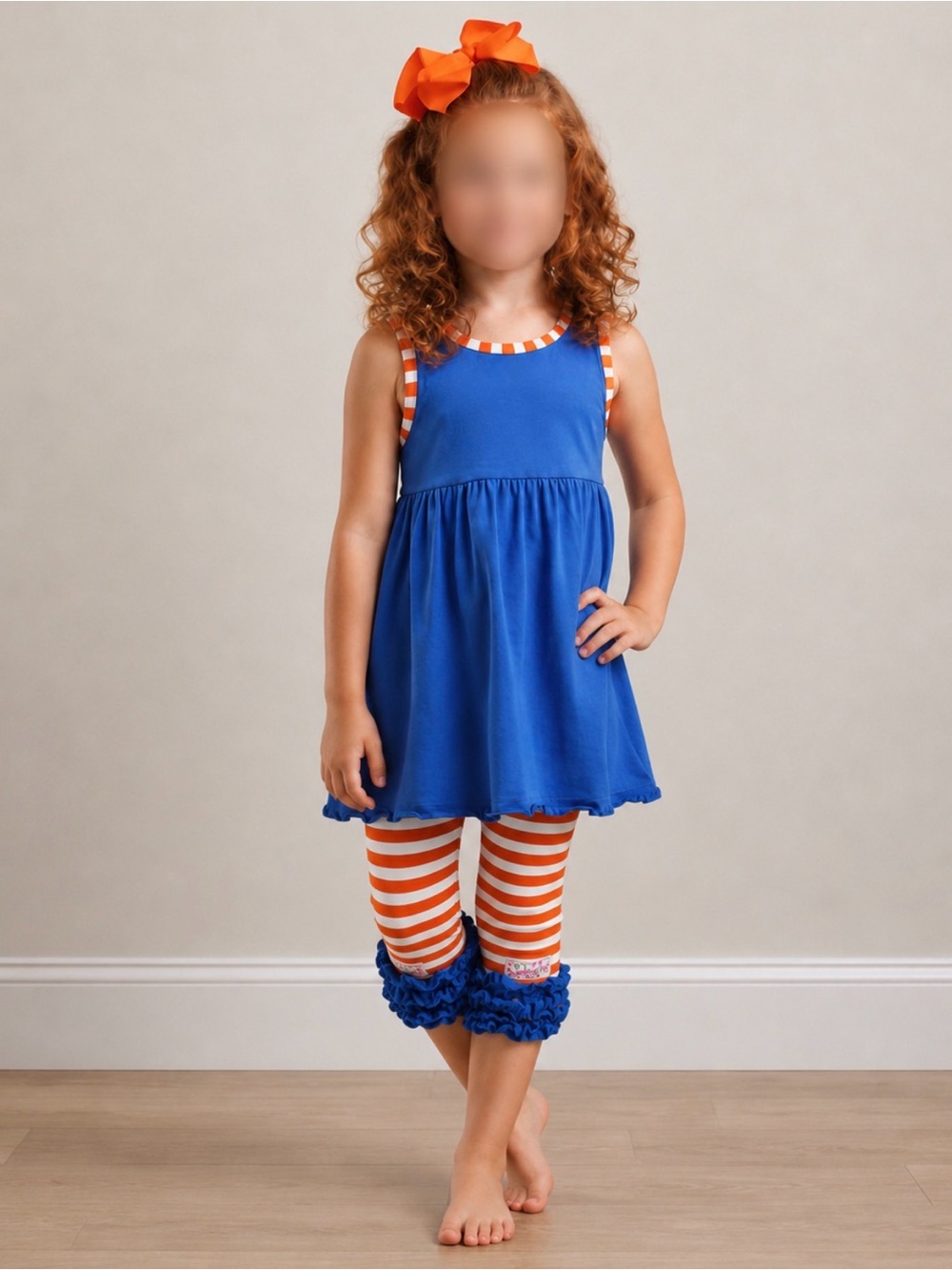Ruffle Girl Blue & Orange Ruffle Legging Capri Set